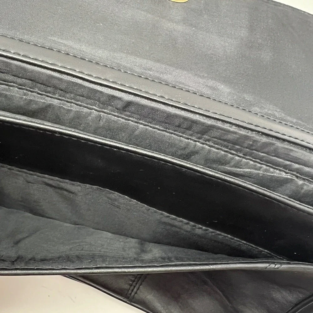 Cabin Creek Vintage Black Cowhide Leather Clutch Bag Gold Hardware 90s‎ Style